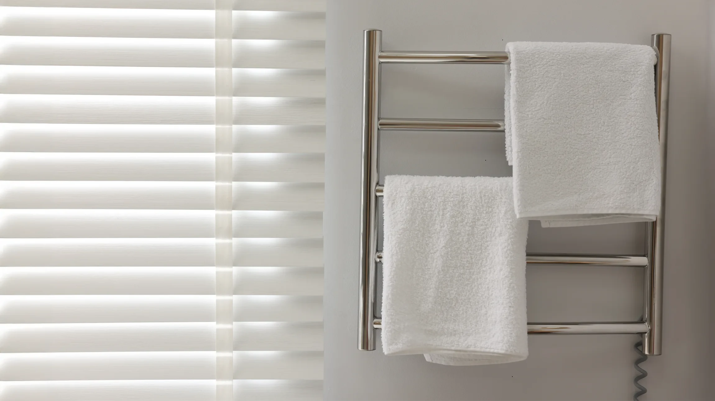 Intérieur moderne avec radiateur électrique blanc à lames horizontales contre mur clair